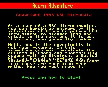 Acorn Adventure (1983)(CSL Microdata)[a][ACORNAD]